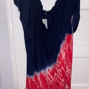 Lane Bryant Navy and Red Tie-Dye off the shoulder shirt